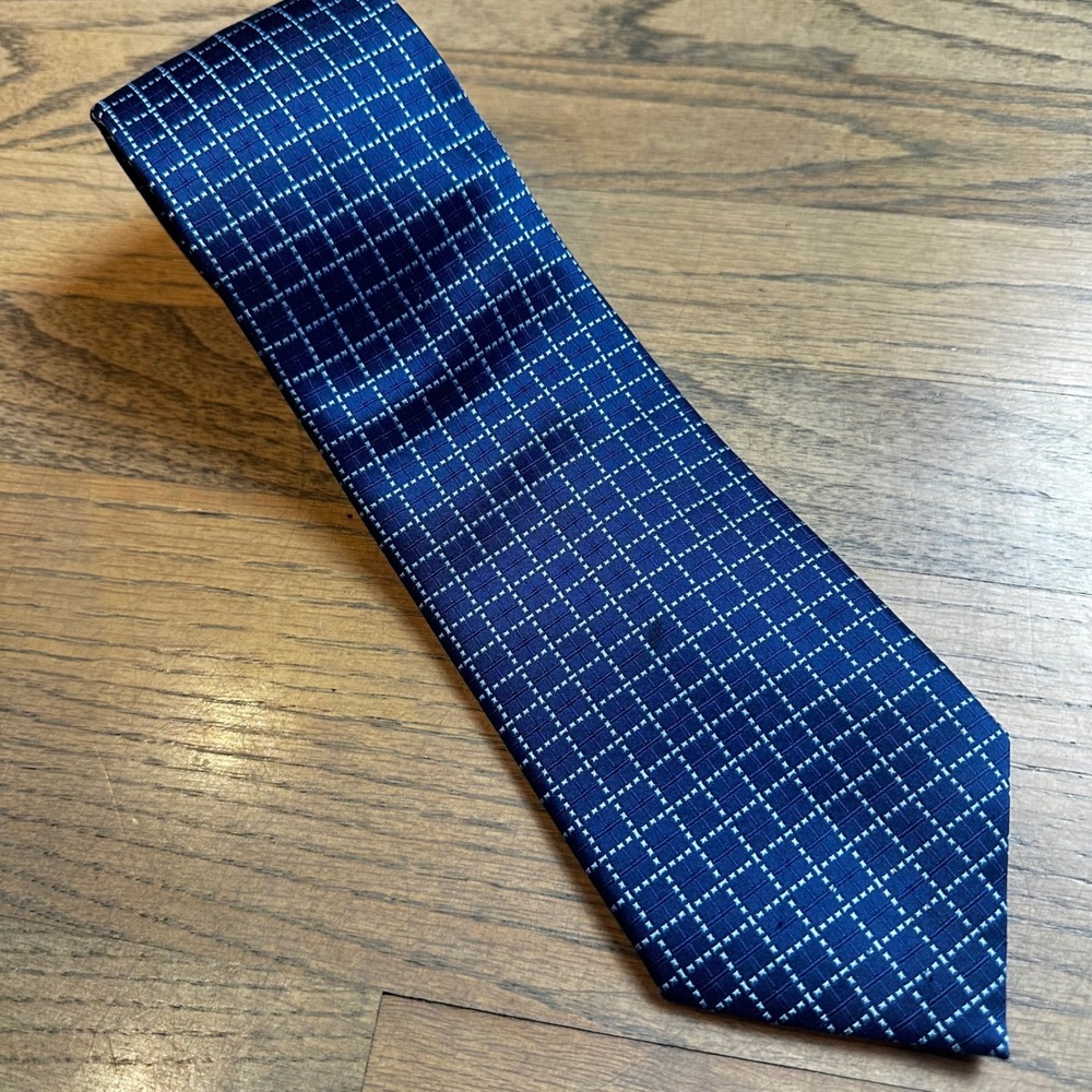 Cafe Coton Men's Blue Silk Necktie Geometric‎ Grid Pattern Business